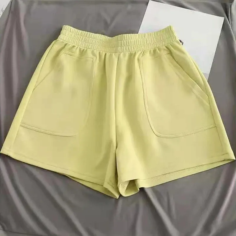 Women's Shorts With Pocket High Waist Hot Pants Casual Loose Sports Pants Elastic Waist Girls Cycling Shorts Summer Solid Color