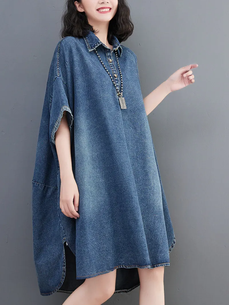 Women's Summer Stylish Short Sleeves Loose Side Pocket With Denim Tops