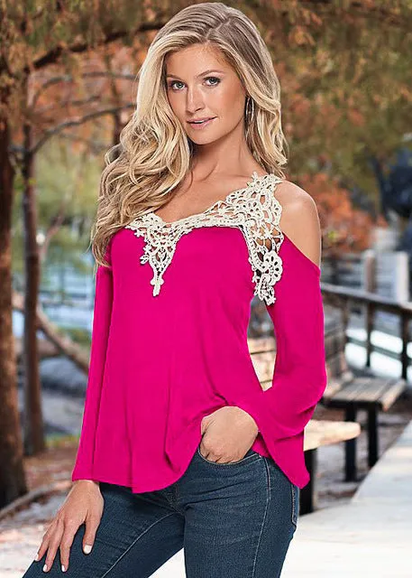 Z&KOZE Newest Fall Women Blouses Lace Sexy Strapless Hollow Out Blusas V-Neck Long Sleeve Tops Elegant Shirt Plus Size 5XL